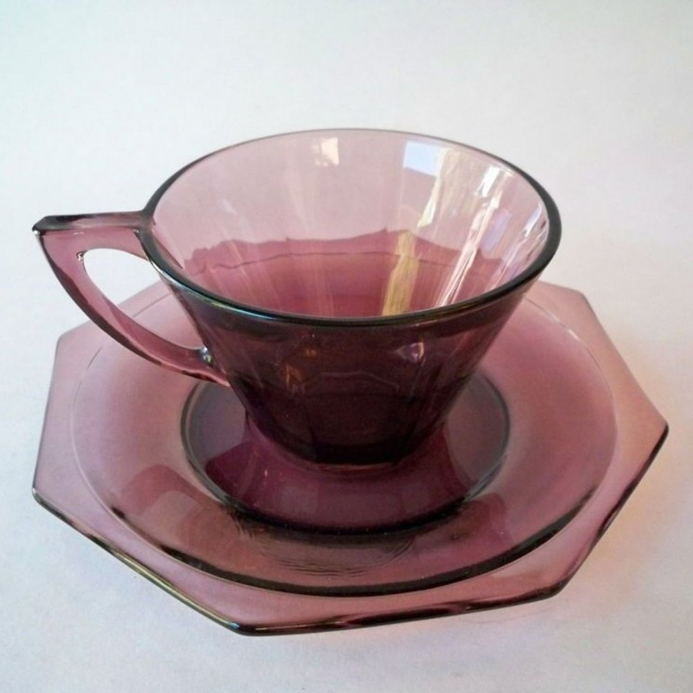 Amethyst Hazel-Atlas Depression Glass Plates Cup